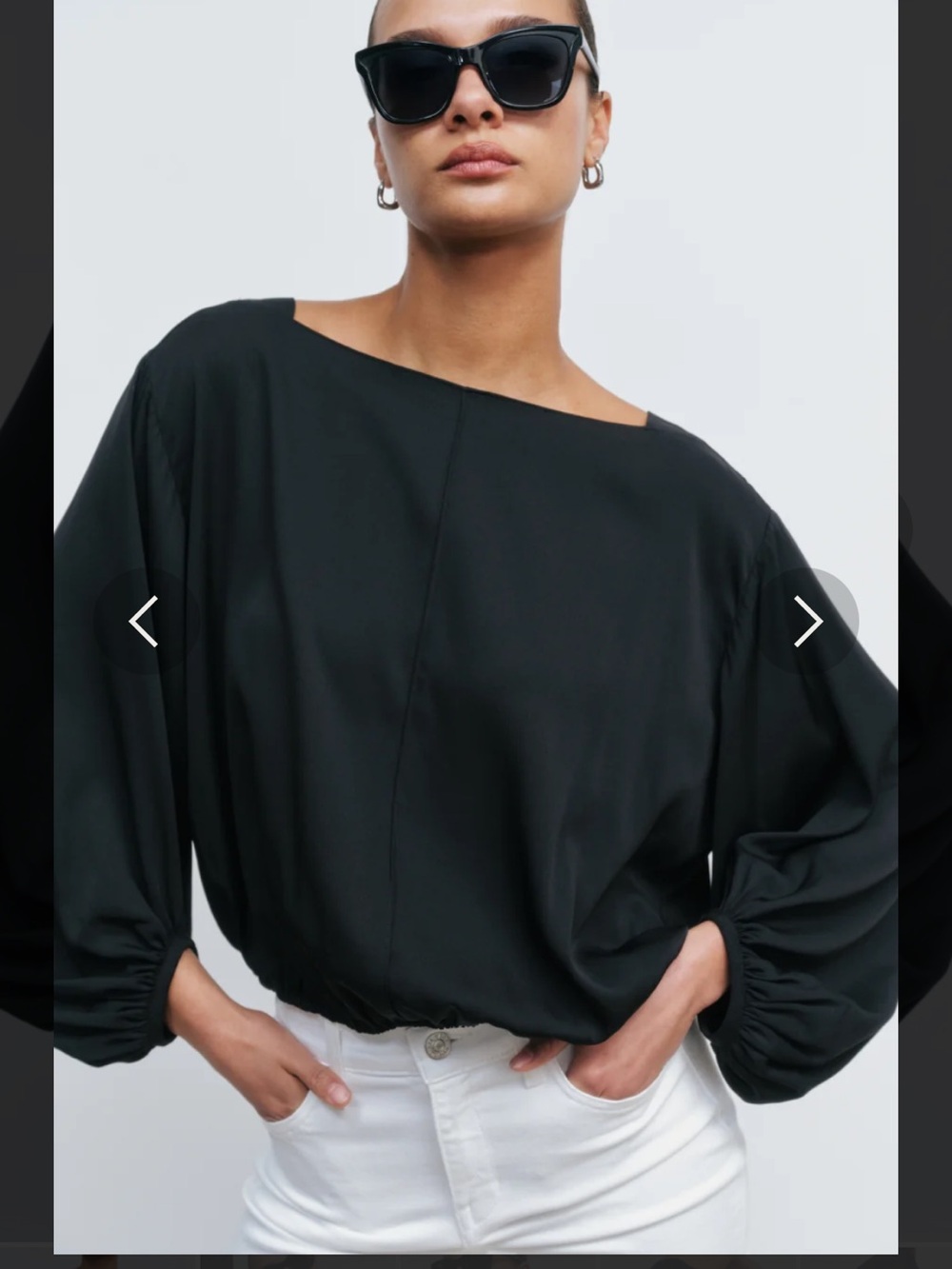 AYR Corto Black Off-Shoulder Balloon-Sleeve Blouse. Black. XS